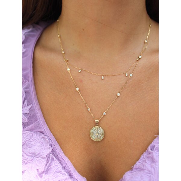 14K Yellow Gold Mother of Pearl Thomas Bennett House Gate Pendant