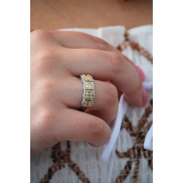 14K White Gold 1ct White & Yellow Diamond Cluster Ring Size 7