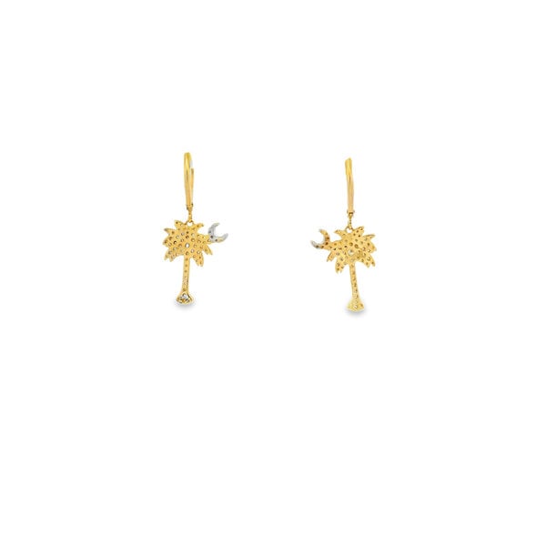 14K Yellow  & White Gold GC .79ct Diamond Palm & Moon Dangle Earring (White Moon) MD