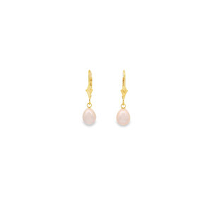 GF 6-7mm White Freshwater Rice Pearl Leverback Earrings