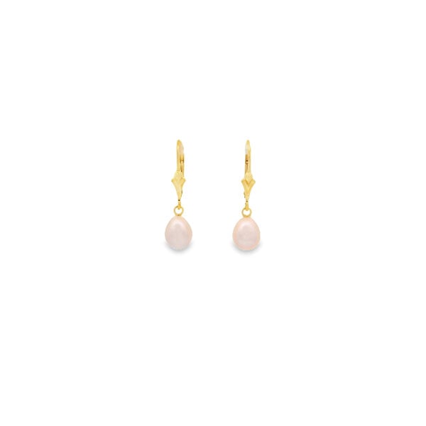 Gold Filled 6-7mm White Freshwater Rice Pearl Leverback Earrings