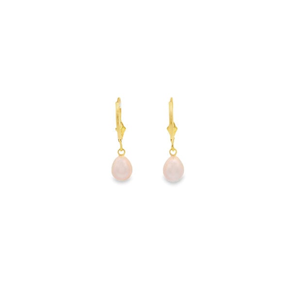 Gold Filled 6-7mm White Freshwater Rice Pearl Leverback Earrings