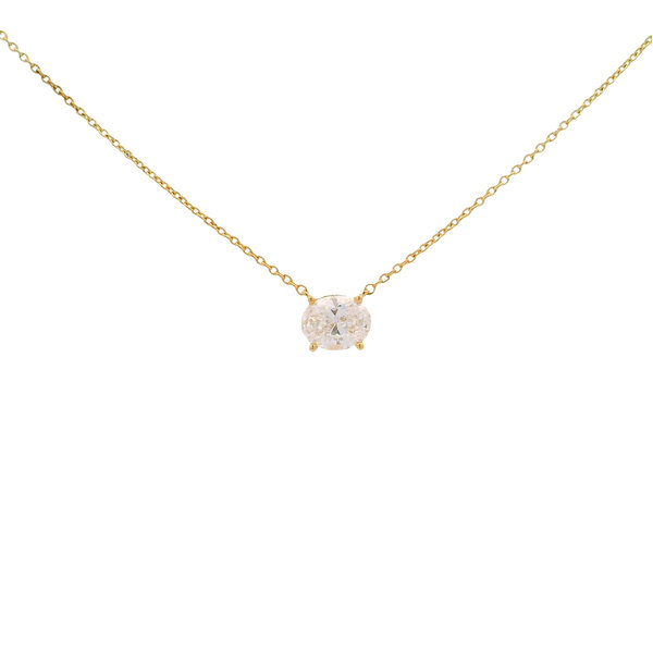 14K Yellow Gold .75ct Oval East to West Lab Diamond Split Chain Necklace 16"-17"-18"