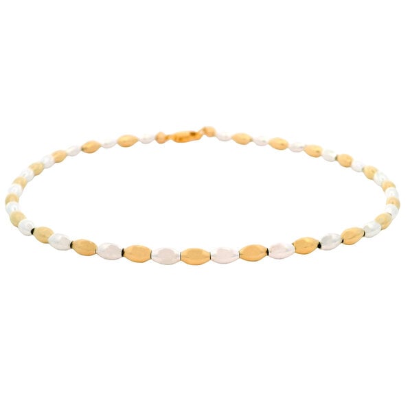 Sterling Silver & Gold Filled Alternating Rice Bead 10" Anklet