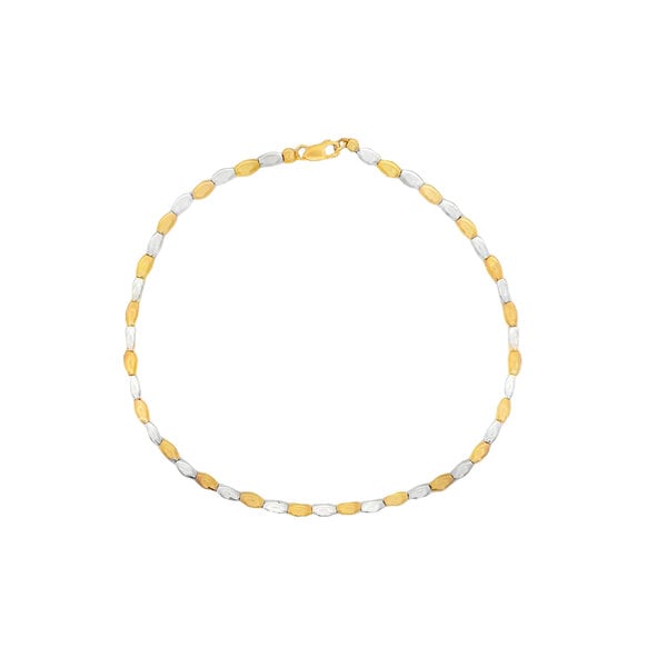 Sterling Silver & Gold Filled Alternating Rice Bead 10" Anklet