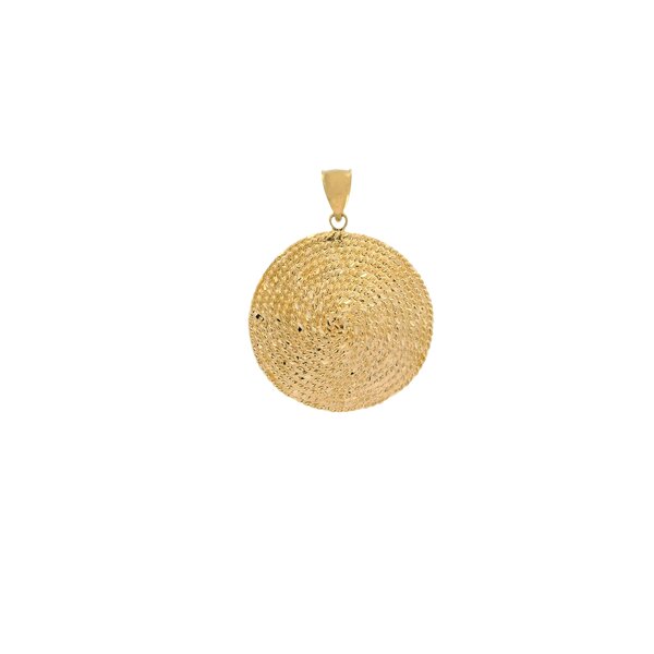 14K Yellow Gold Round Diamond Cut Sweetgrass Pendant