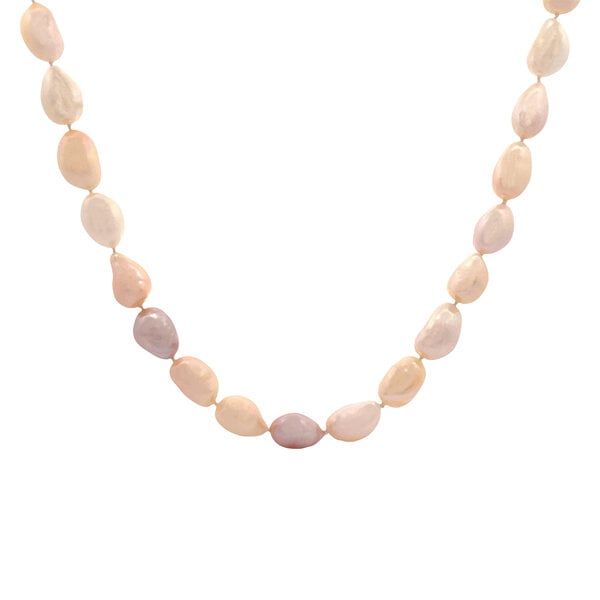 14K Yellow Gold 10-11mm Freshwater Pinkish/White Nugget Pearl Necklace 18"