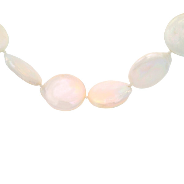14K Yellow Gold 18-19mm Freshwater Coin Pearl Necklace 16.5"