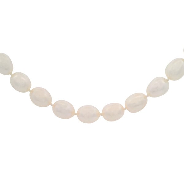 14K Yellow Gold 8x8.5mm White Oval Freshwater Pearl Necklace 18.5"