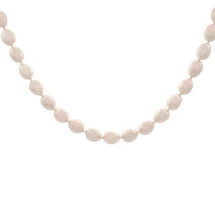 14KY 8x8.5mm White Oval Freshwater Pearl Necklace 18.5"