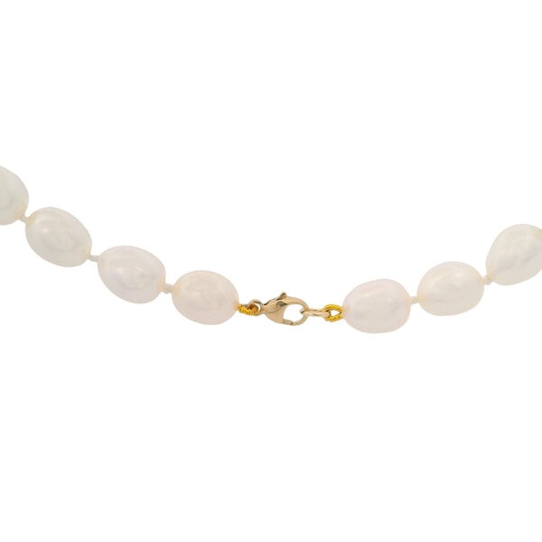 14K Yellow Gold 8x8.5mm White Oval Freshwater Pearl Necklace 18.5"