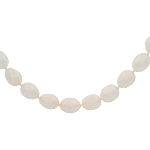 14K Yellow Gold 8x8.5mm White Oval Freshwater Pearl Necklace 17"
