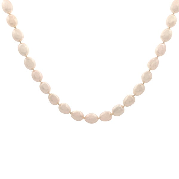14K Yellow Gold 8x8.5mm White Oval Freshwater Pearl Necklace 17"