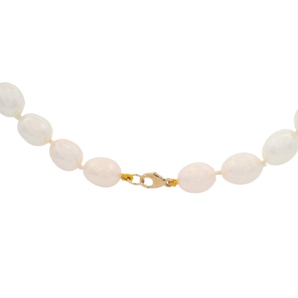 14K Yellow Gold 8x8.5mm White Oval Freshwater Pearl Necklace 17"