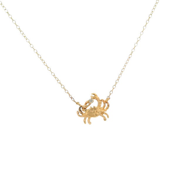14K Yellow Gold .02ct Diamond Crab Split Chain Necklace 16-18" Adjustable