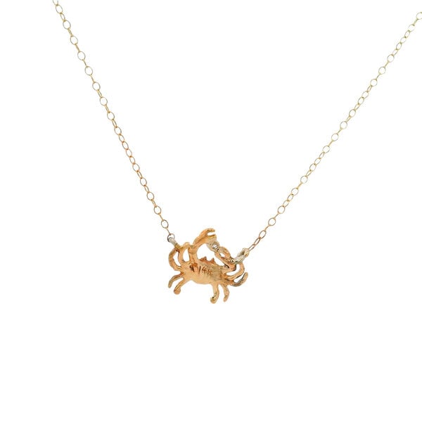 14K Yellow Gold .02ct Diamond Crab Split Chain Necklace 16-18" Adjustable