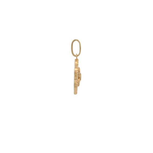 14K Yellow Gold .11ct Diamond Textured Flower Disc Pendant 28x19mm