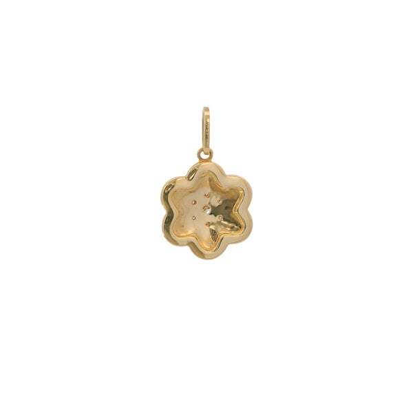 14K Yellow Gold .11ct Diamond Textured Flower Disc Pendant 28x19mm