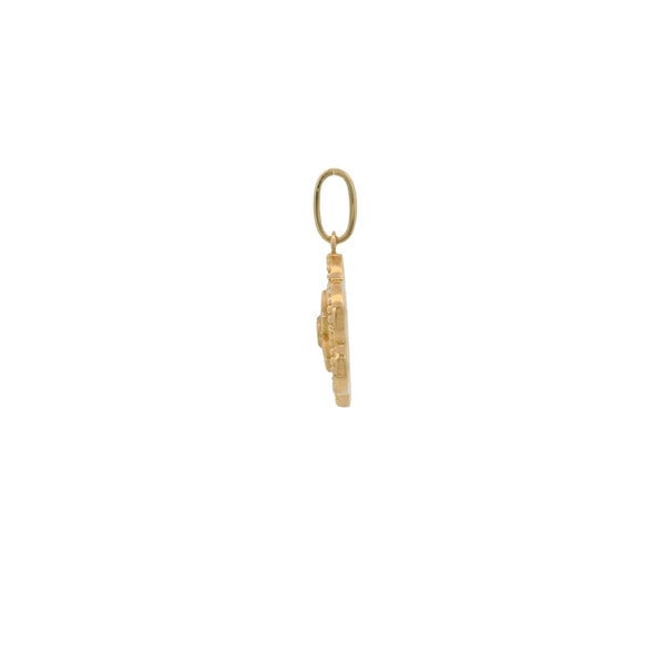 14K Yellow Gold .11ct Diamond Textured Flower Disc Pendant 28x19mm