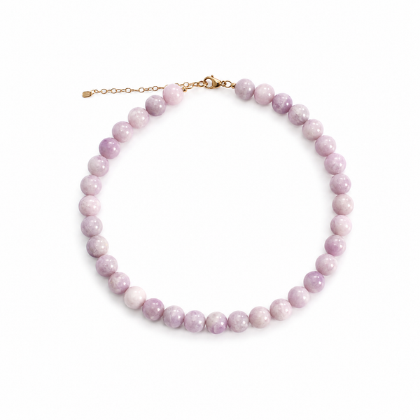 Gold Filled 10mm Round Kunzite Beaded Necklace 16"-18.25" Adjustable