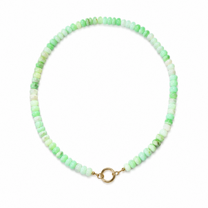 GF Light Green Indian Opal Handcrafted Beaded Necklace with Push Clasp 17.5"