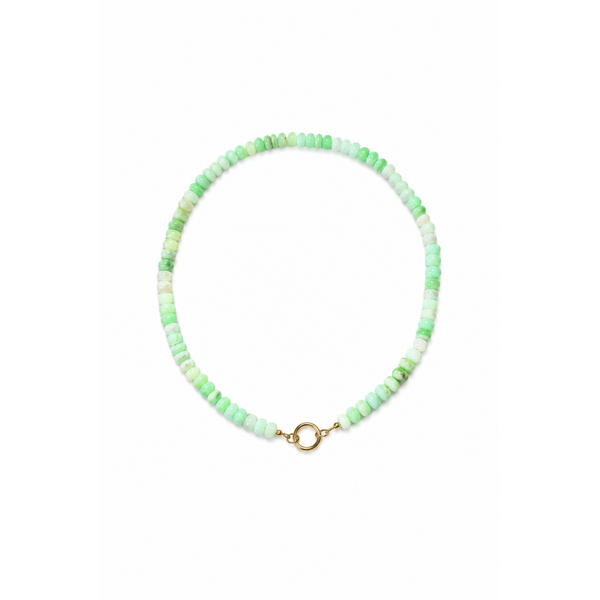 Gold Filled Light Green Indian Opal Handcrafted Beaded Necklace with Push Clasp 17.5"