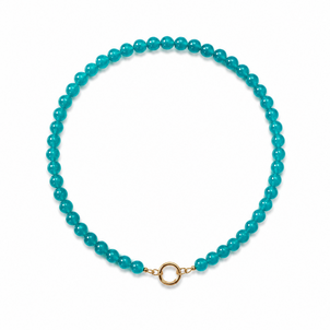 GF 8mm Round Teal Jade Beaded Necklace 16.5" w Push Clasp