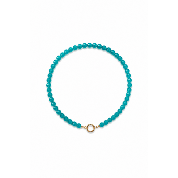 Gold Filled 8mm Round Teal Jade Beaded Necklace 16.5" with Push Clasp