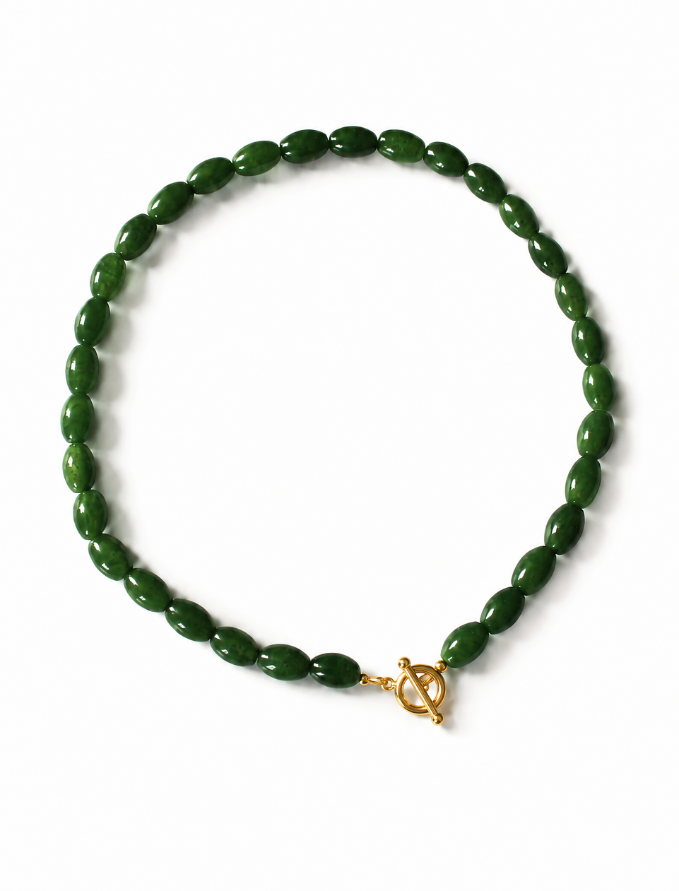 GF 12x8mm British Columbia Green Jade Rice Beaded Necklace 16