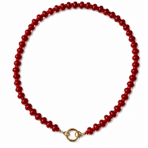 GF 8x5mm Red Jade & 4x3mm Red Jade Beaded Necklace 17.5"w Push Clasp