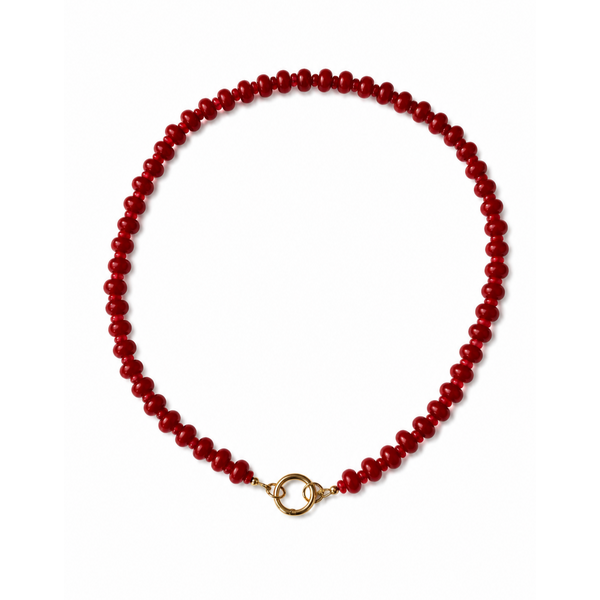 Gold Filled 8x5mm Red Jade & 4x3mm Red Jade Beaded Necklace 17.5" with Push Clasp