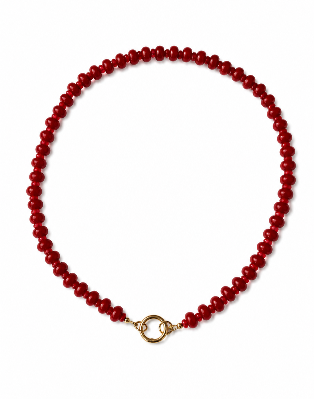 GF 8x5mm Red Jade & 4x3mm Red Jade Beaded Necklace 17.5