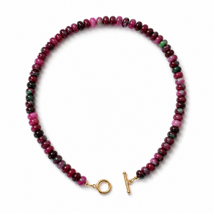 GF 8x5mm Dark Pinkish Purple/Green Jade Beaded Toggle Necklace 16"