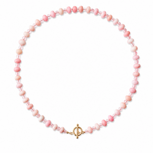 GF Light Pink Opal & Light Pink Jade Beaded Necklace 17.75" w Toggle Clasp
