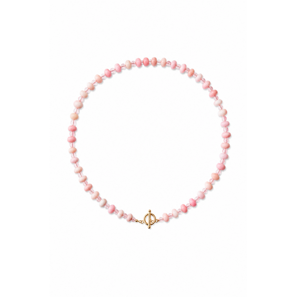 Gold Filled Light Pink Opal & Light Pink Jade Beaded Necklace 17.75" with Toggle Clasp