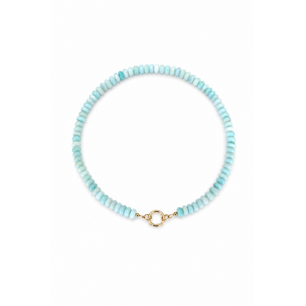Gold Filled Sky Blue Opal Beaded Necklace with Push Clasp 17.5"