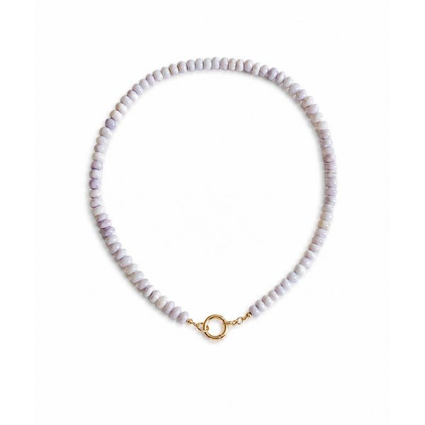 Gold Filled Light Purple Indian Opal Handcrafted Beaded Necklace with Push Clasp 17.5"