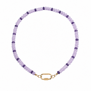 GF Light Purple Jade & Dark Purple Jade Beaded Necklace 17.5" w Carabiner Clasp