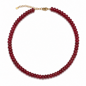 GF 8x5mm Dark Pink Jade Beaded Necklace 16"-18" ADJ