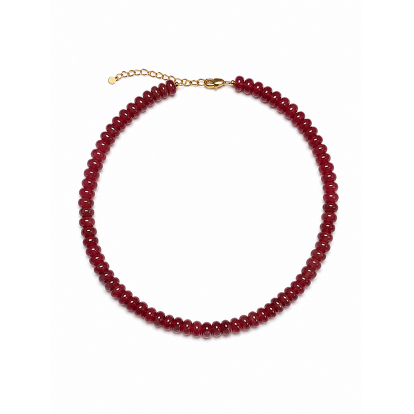 Gold Filled 8x5mm Dark Pink Jade Beaded Necklace 16"-18" Adjustable