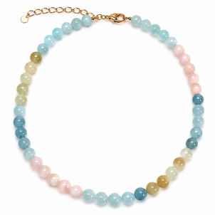 GF 8mm Round Pastel Multicolor Morganite Beaded Necklace 16.5"-18.5" ADJ
