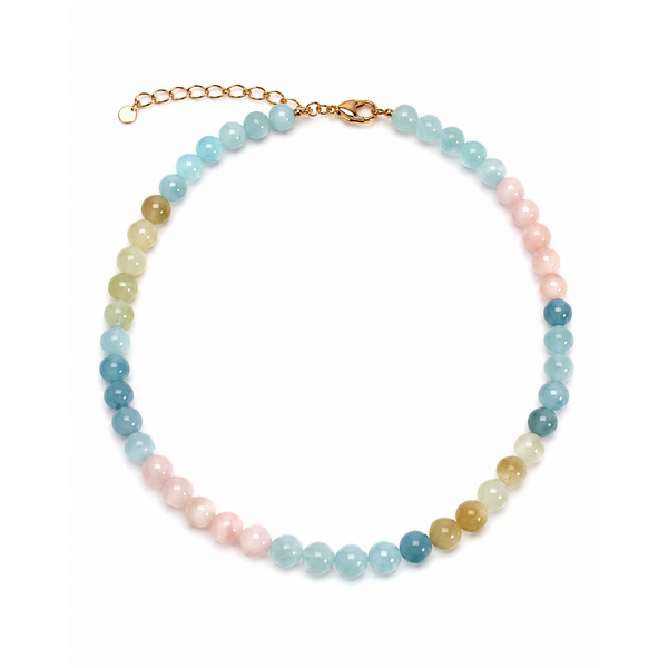 Gold Filled 8mm Round Pastel Multicolor Morganite Beaded Necklace 16.5"-18.5" Adjustable