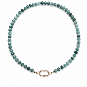 GF Dusty Blue Jade & Light Blue Jade Beaded Necklace 17.75" w Carabiner Clasp