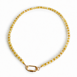 GF Light Yellow Jade & Dark Yellow Jade Beaded Necklace 17.5" w Carabiner Clasp