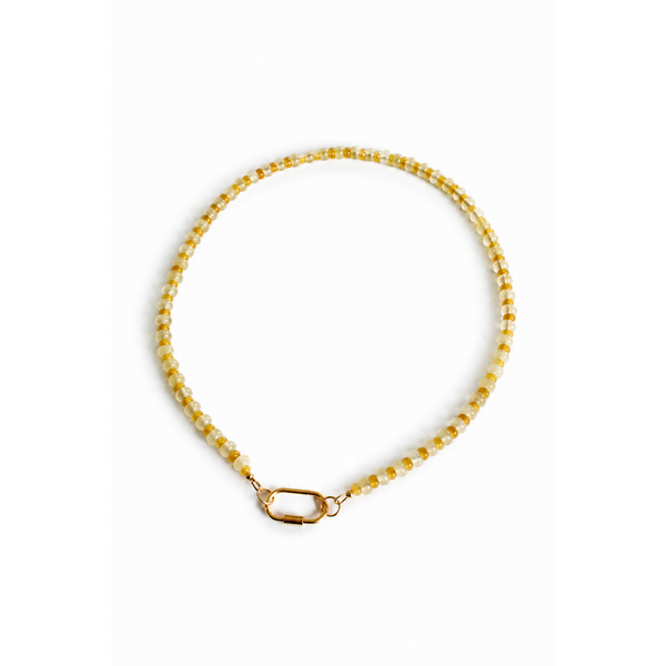 Gold Filled Light Yellow Jade & Dark Yellow Jade Beaded Necklace 17.5" with Carabiner Clasp