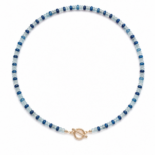 GF 4x3mm Dark & Light Blue Jade Beaded Necklace 16.5" w Toggle Clasp