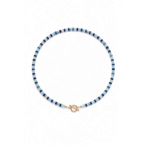 Gold Filled 4x3mm Dark & Light Blue Jade Beaded Necklace 16.5" with Toggle Clasp