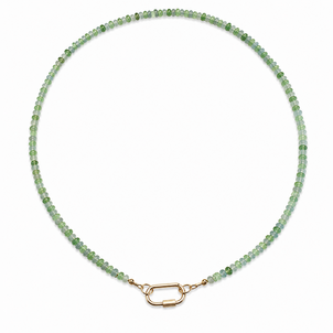 GF 4x3mm Light Blue & Green Jade Beaded Necklace 17.5" w Carabiner Clasp