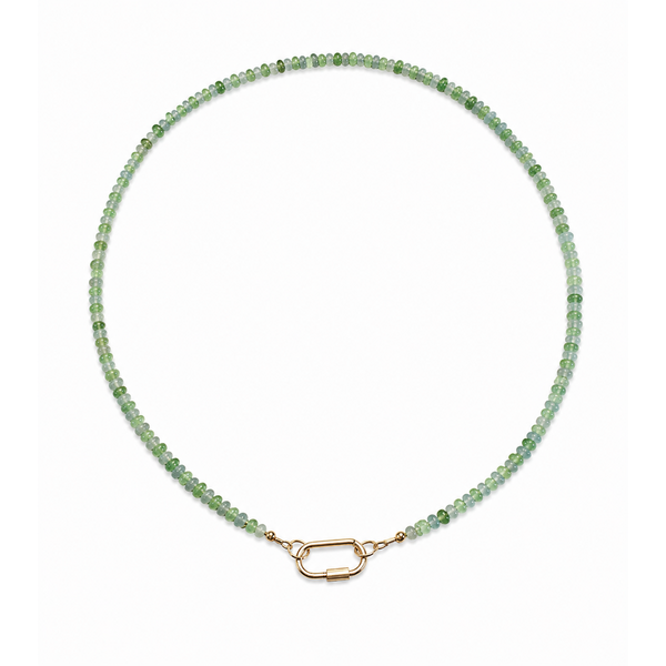 Gold Filled 4x3mm Light Blue & Green Jade Beaded Necklace 17.5" with Carabiner Clasp