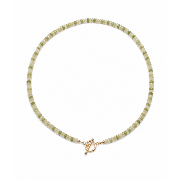 Gold Filled 4x3mm Light Pink & Sage Jade Beaded Necklace 17.5" with Toggle Clasp